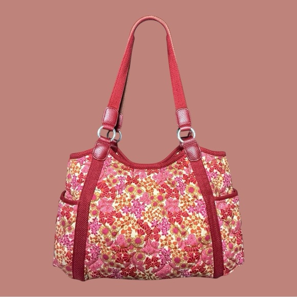 **SOLD**Brighton Vintage Floral Print Heart-Quilted Dual Strap Tote Dust Bag - Picture 4 of 13